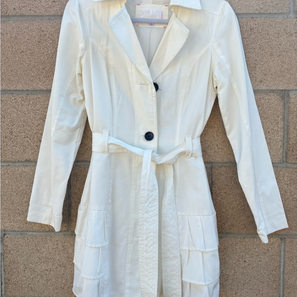 Xhilaration White Trench Coat with Textured Fabric and Wide Lapel